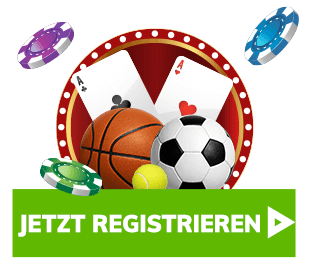 Registrieren Button mit Sport und Casino Symbolen
