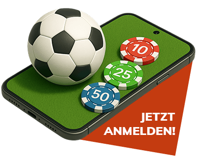 Smartphone Darstellung mit Fussball und Spielchips
